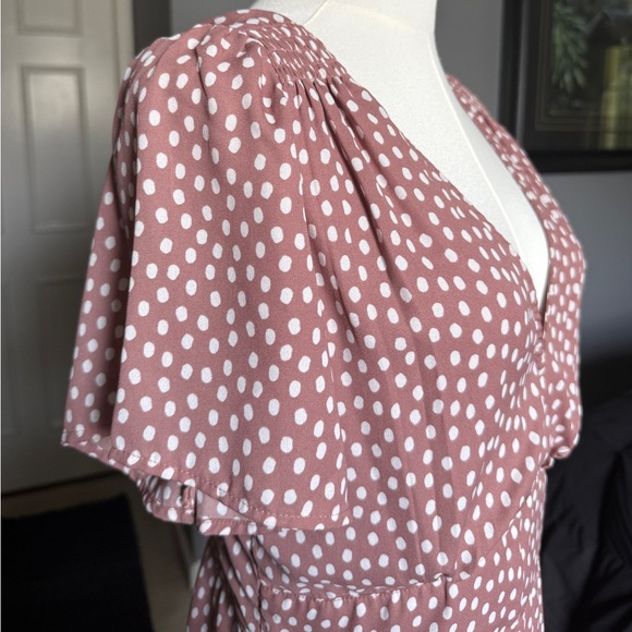 Abercrombie Pink and White Polka Dot V-Neck Dress - Picture 3 of 7